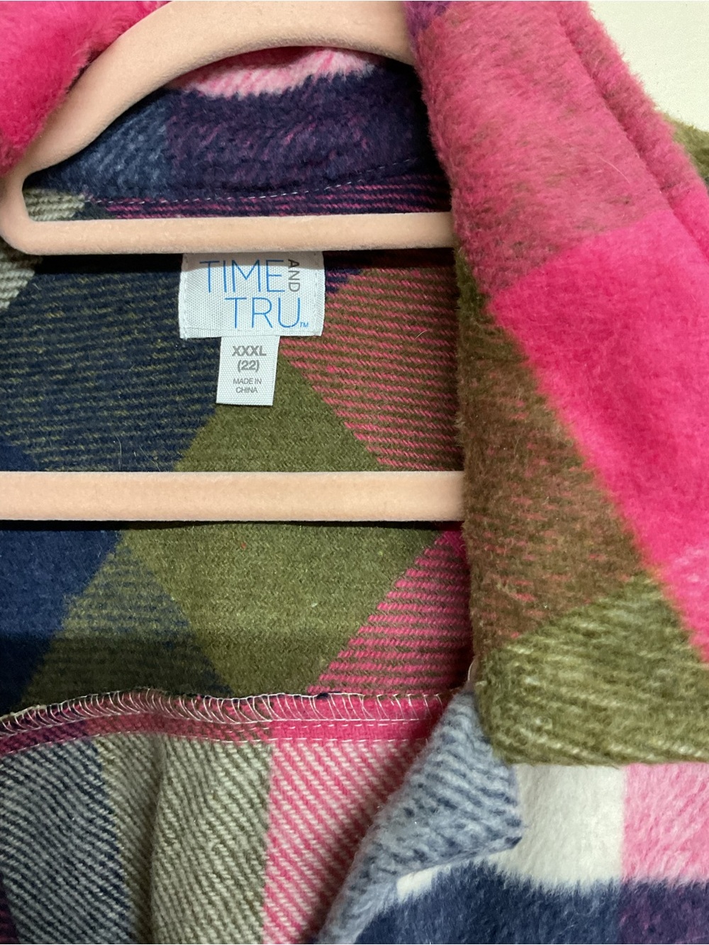 Time and Tru Pink, Olive & Navy Plaid Jacket - Picture 2 of 3